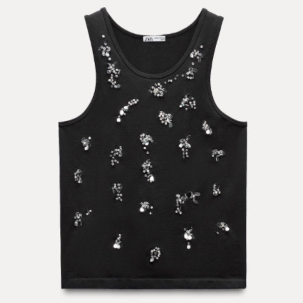 Zara Black Sequin Embellished Tank Top